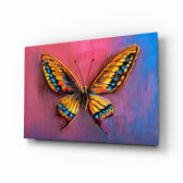 Butterfly glass wall art displayed above a console in a designer interior