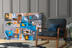 Abstract Confusion glass print enhancing a dressing area with statement spirit