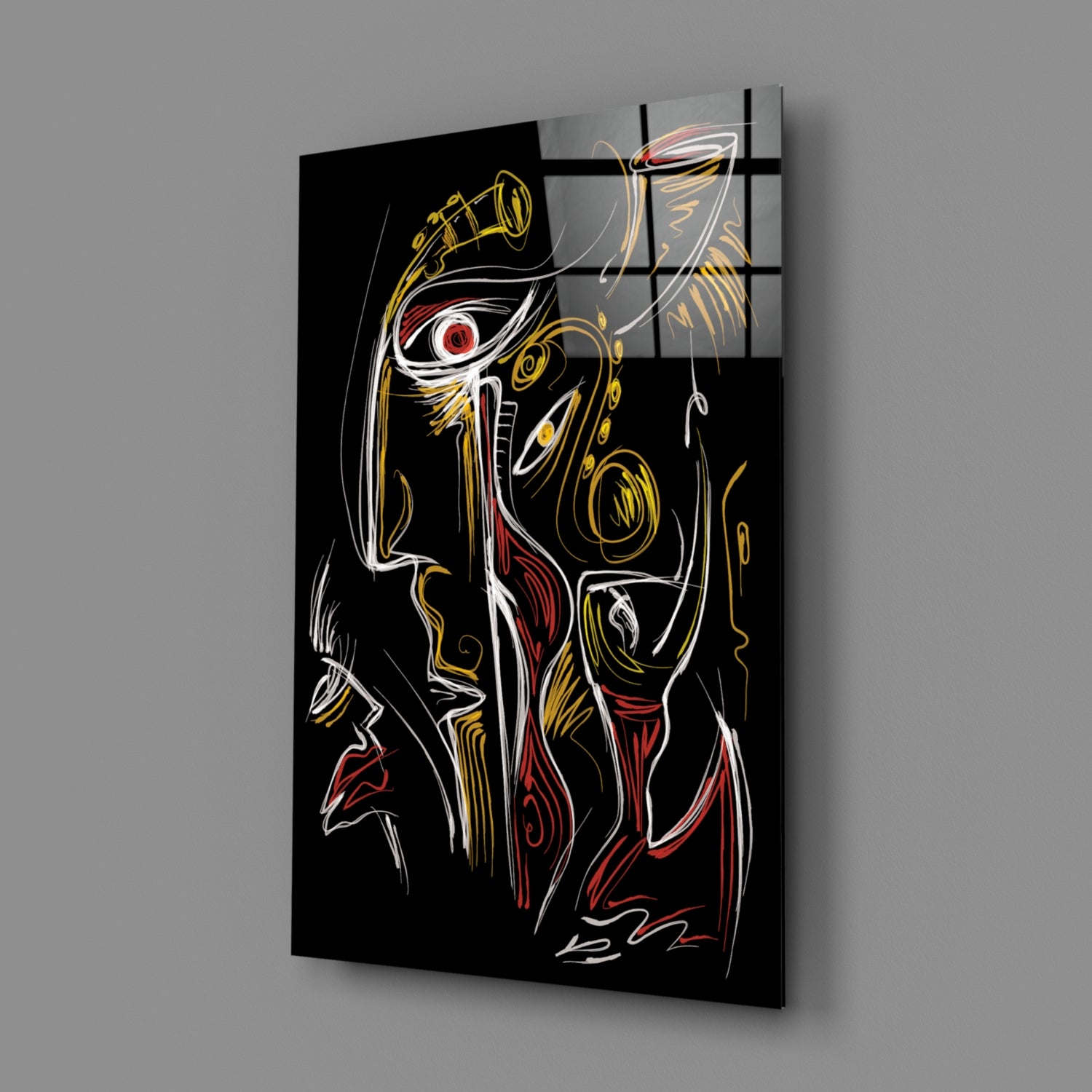 Abstract Faces Glass Wall Art.