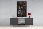 Abstract panel catching gallery light to reveal its tactile hatch
