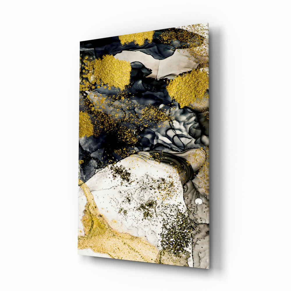 Dance of Yellow glass wall art displayed above a console in a designer interior
