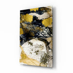 Dance of Yellow glass wall art displayed above a console in a designer interior