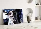 Close-up detail of porcelain and charcoal twins with denim swatches