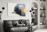 Tiny Bird glass wall art styled above a crib in a nursery