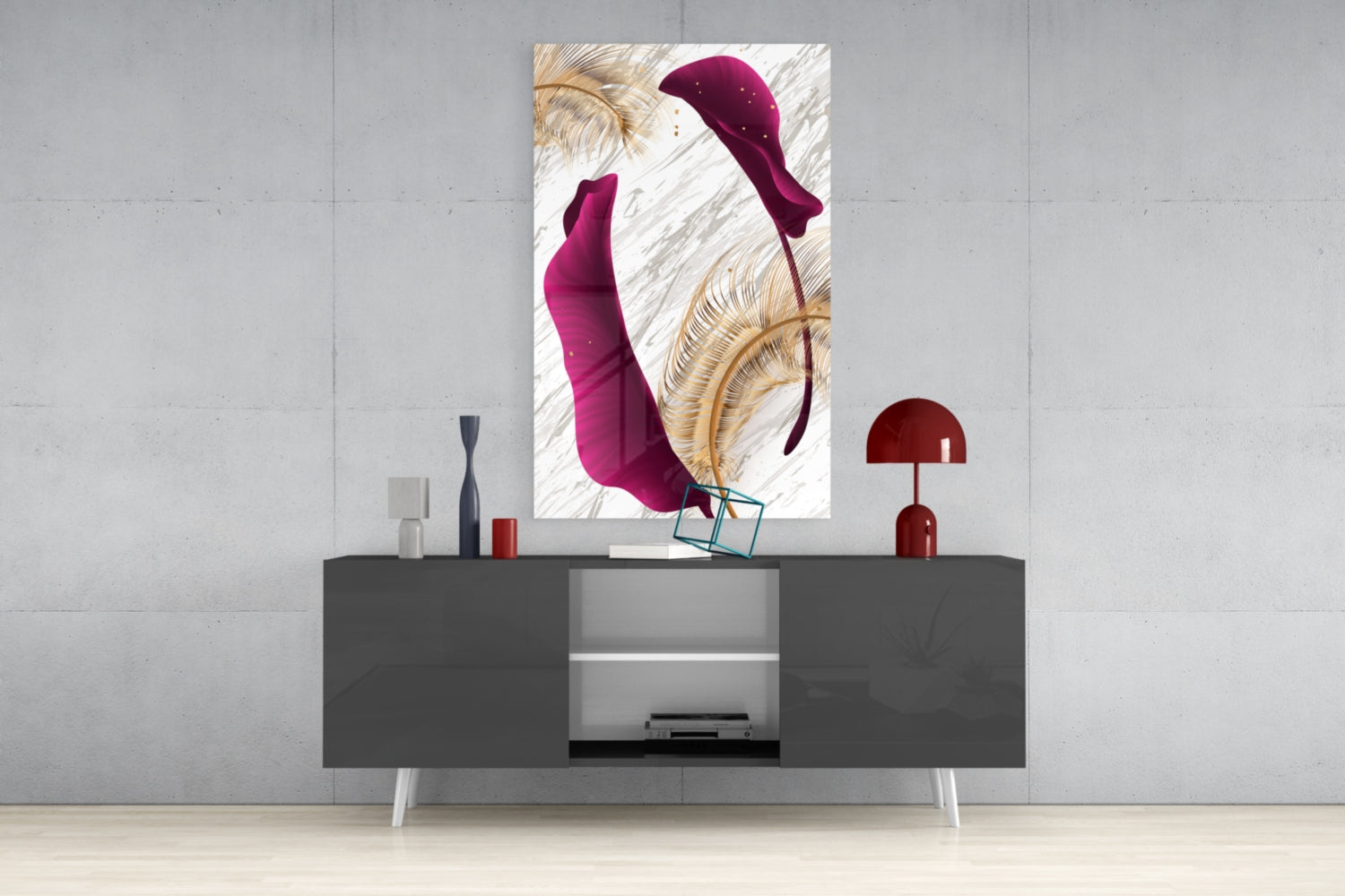 Burgundy Leaves Glass Wall Art.