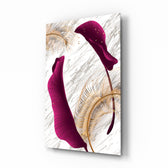 Burgundy Leaves glass wall art displayed above a console in a designer interior
