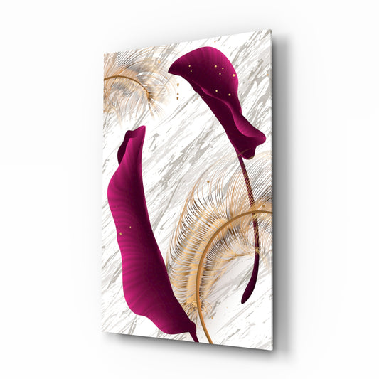 Burgundy Leaves glass wall art displayed above a console in a designer interior