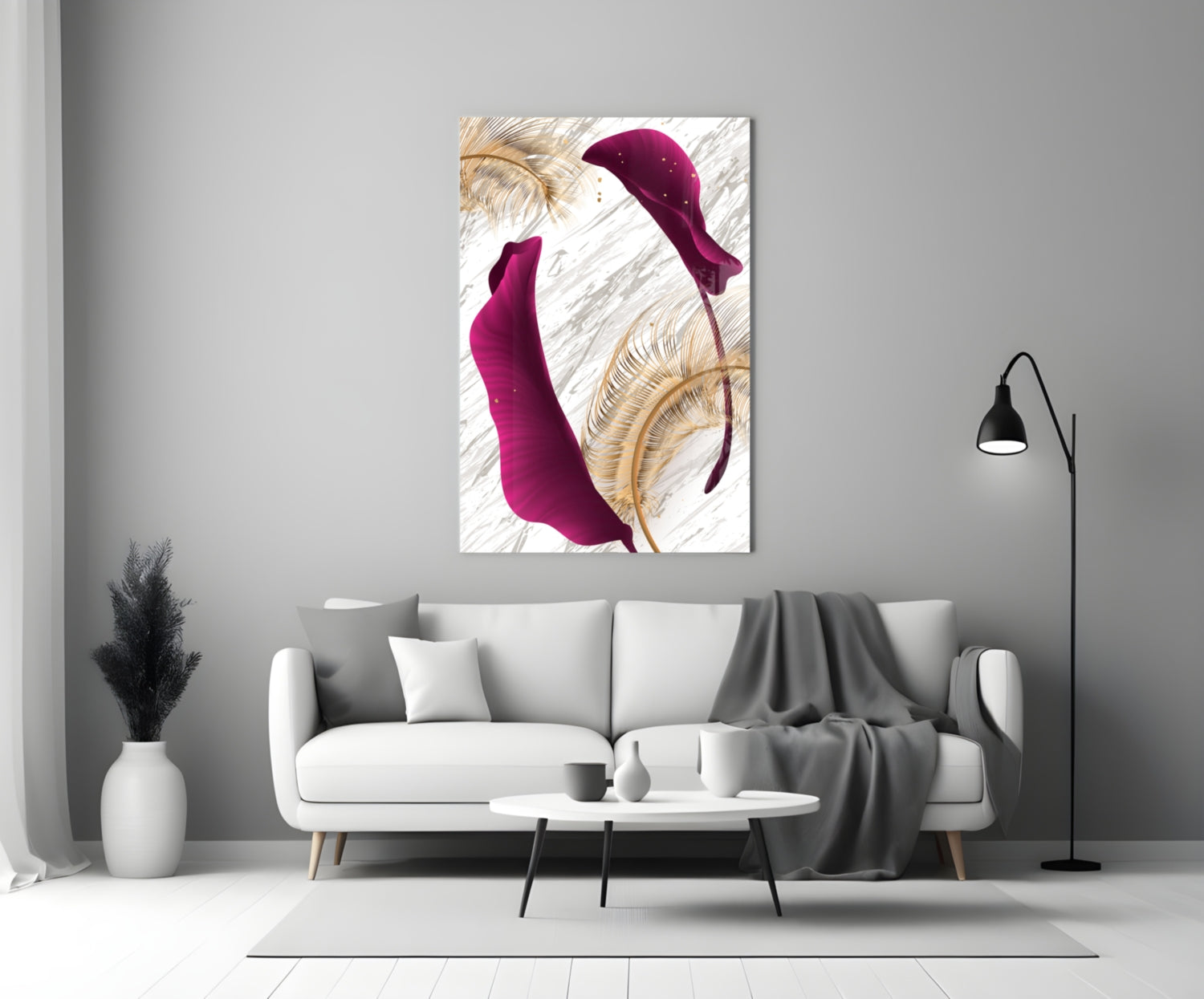 Burgundy Leaves Glass Wall Art.