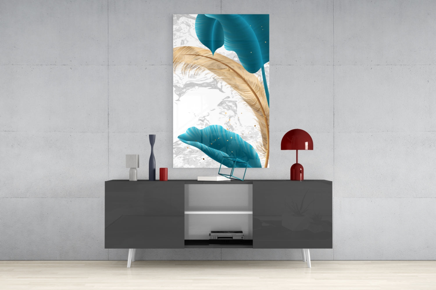 Turquoise Leaves Glass Wall Art.