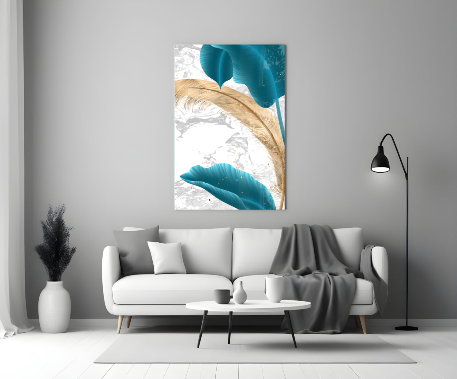 Turquoise Leaves Glass Wall Art.