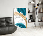 Turquoise Leaves panel adding editorial mood to a dressing area