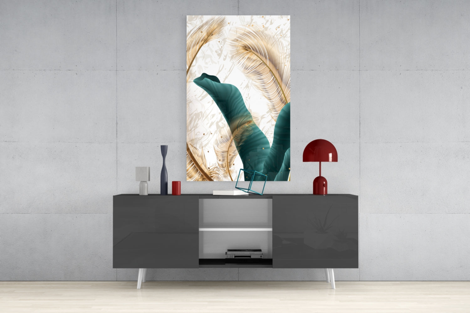 Green Leaves Glass Wall Art.