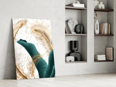 Green Leaves glass print enhancing a foyer with botanical spirit