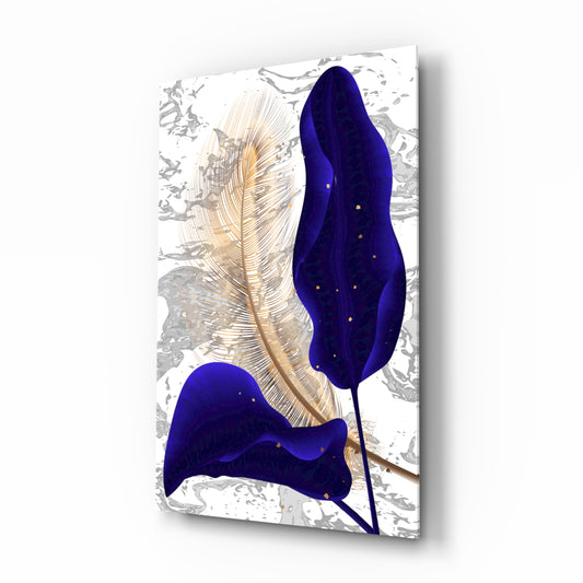 Leaves glass wall art displayed above a console in a designer interior