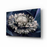 Gray Flower glass wall art displayed above a console in a designer interior