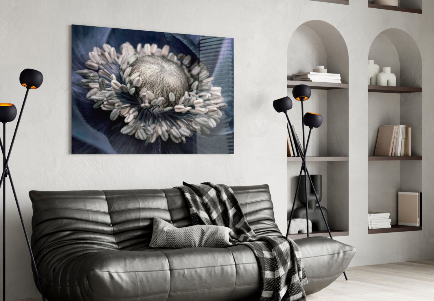 Gray Flower Glass Wall Art.