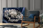 Gray Flower glass print enhancing a bedroom with editorial spirit