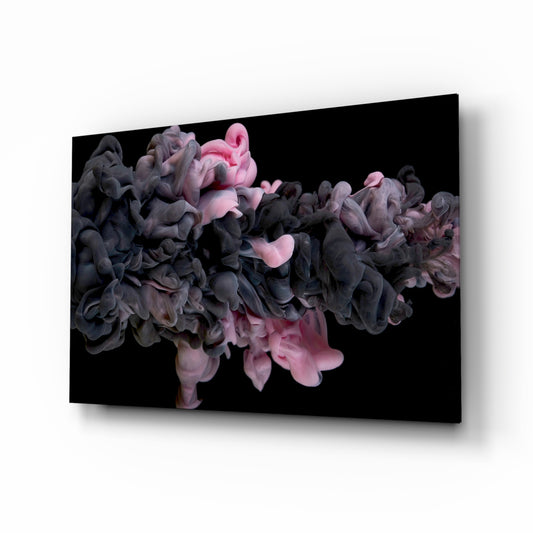 Pink Smoke glass wall art displayed above a console in a designer interior