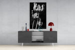 Black and White Flowers panel catching gallery light to reveal its tactile fold