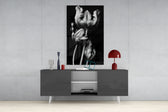 Black and White Flowers panel catching gallery light to reveal its tactile fold