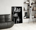 Black and White Flowers panel adding editorial mood to a bedroom