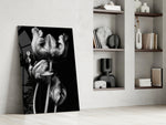 Black and White Flowers glass print enhancing a foyer with statement drama
