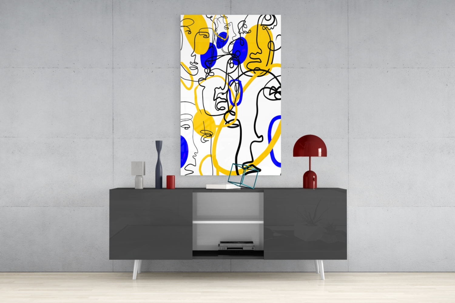 Abstract Faces Glass Wall Art.