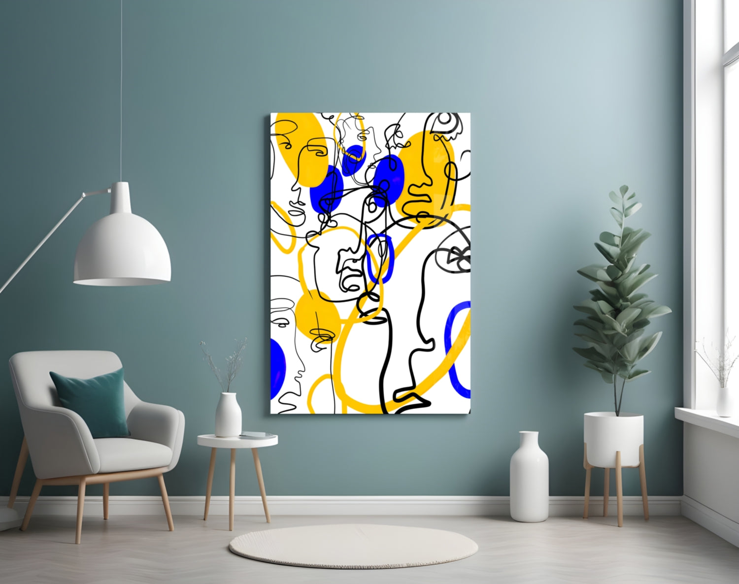 Abstract Faces Glass Wall Art.