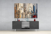 Abstract City panel catching gallery light to reveal its tactile drip
