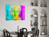 Colorful Statues panel adding statement mood to a creative office