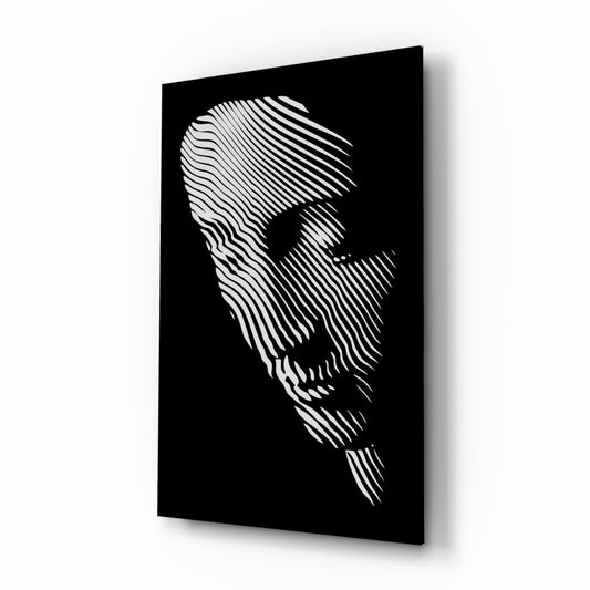 Contemplation glass wall art displayed above a console in a designer interior
