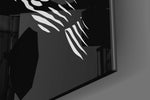 Contemplation artwork anchoring a wall with moody meditative palette