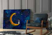 Moon House glass print enhancing a reading nook with story spirit