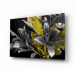 Flowers glass wall art displayed above a console in a designer interior
