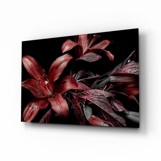 Flowers glass wall art displayed above a console in a designer interior