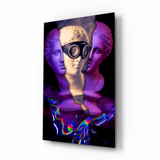 Modern Sculpture glass wall art displayed above a console in a designer interior