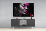 Purple Woman panel catching gallery light to reveal its tactile gloss