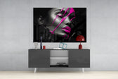 Purple Woman panel catching gallery light to reveal its tactile gloss