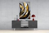 Gold Wave panel catching gallery light to reveal its tactile ridge