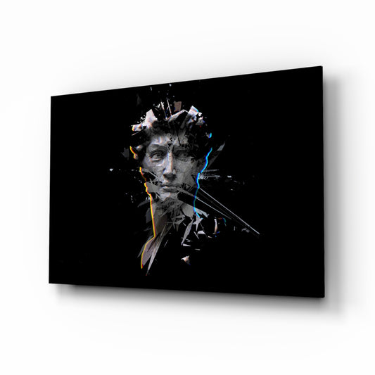 Shattered Bust glass wall art displayed above a console in a designer interior