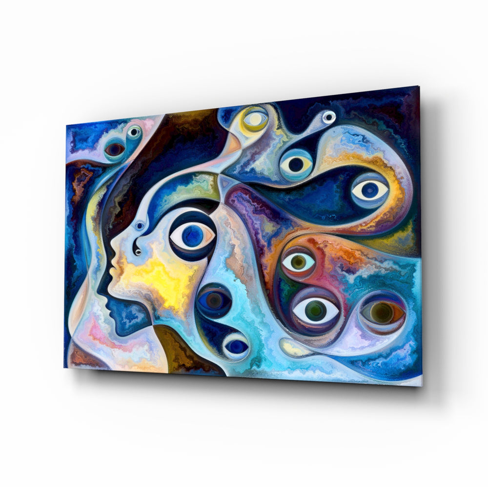Eyes glass wall art displayed above a console in a designer interior