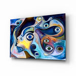 Eyes glass wall art displayed above a console in a designer interior