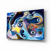 Eyes glass wall art displayed above a console in a designer interior