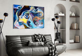 Eyes glass wall art styled above a desk in a creative office