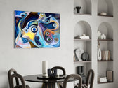 Eyes panel adding reflective mood to a meditation corner