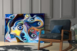 Eyes glass print enhancing a foyer with editorial drama