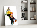 Painted Profile glass print enhancing a foyer with editorial drama