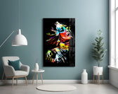 Ecstasy glass wall art styled above a desk in a creative office