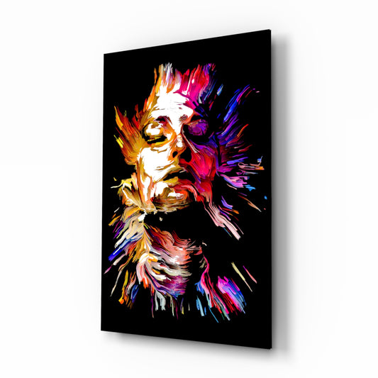 Burning Soul glass wall art displayed above a console in a designer interior
