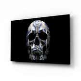 Ornament Skull glass wall art displayed above a console in a designer interior